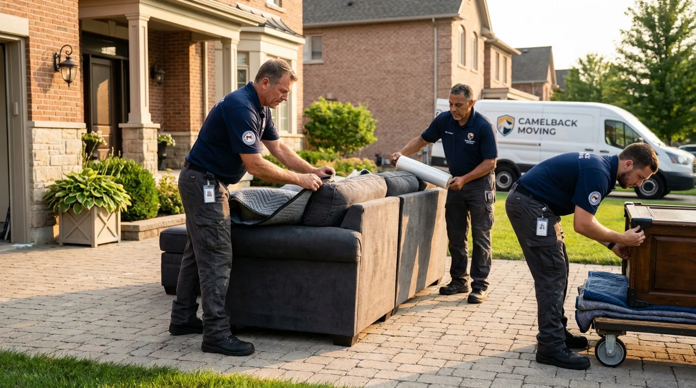 Large estate moving crew wrapping furniture in Westlake, OH
