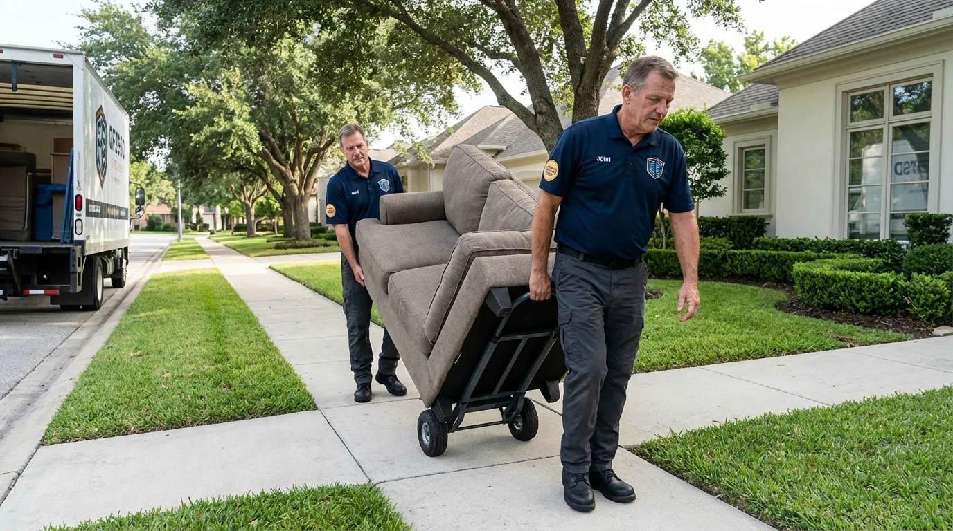 Local residential moving crew loading furniture in Westlake, OH